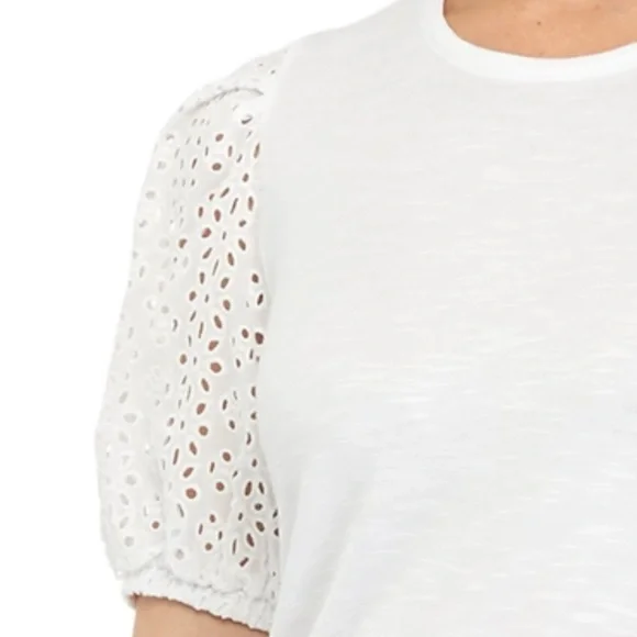 Cupio | White Eyelet Sleeve Curve Hemmed Women Top Medium - Picture 4 of 9